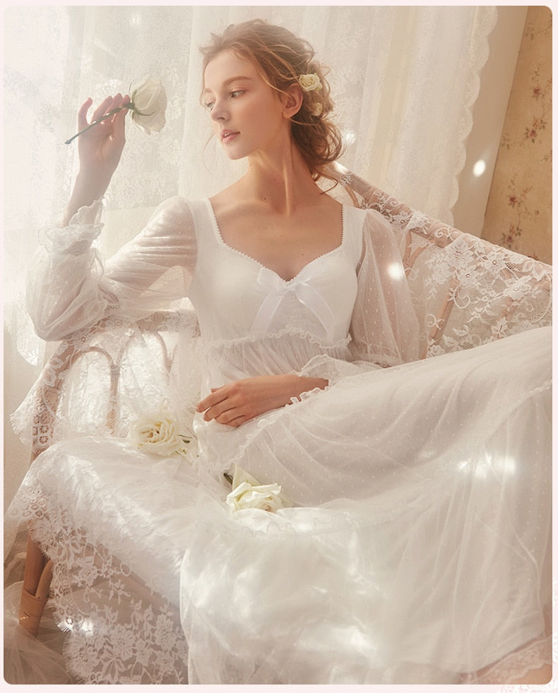 Long Sleeve Long Flowing Nightgowns Pretty Sheer Nightgown With