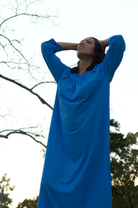 Fun Shadowline® ankle-length nightgown from Margaret Lawton with long sleeves. It's pretty and easy to live in. Vibrant color (blue or orchid) and a sweeping bodice, with a pretty enhanced neckline that's adorned with lovely stitched flowers, this nightgown is a comfortable everyday go-to with a feminine touch to make you feel pretty. If you like layers, it's perfect because it's roomy with a little stretch.