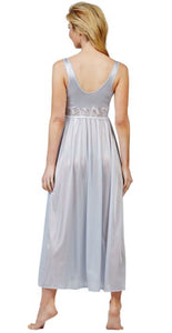 Back view of Margaret Lawton's Shimmery Silver Lace-Bodice Ankle Length Nightgown.