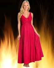 Red Lace-Bodice Ankle Length Nighgown. Made with shimmery, silky Satintrique® fabric made in the USA, this beautiful vintage-inspired long nightgown from Velrose-Shadowline feels and looks amazing. Lightweight and airy skirt and sleeves, with a beautiful European stretch lace that delicately covers the bust, cuffs, and shoulders. Perfect bridal or trousseau gift. Fits true to US sizes. Best for cup size DD or smaller. You will never want to take it off.