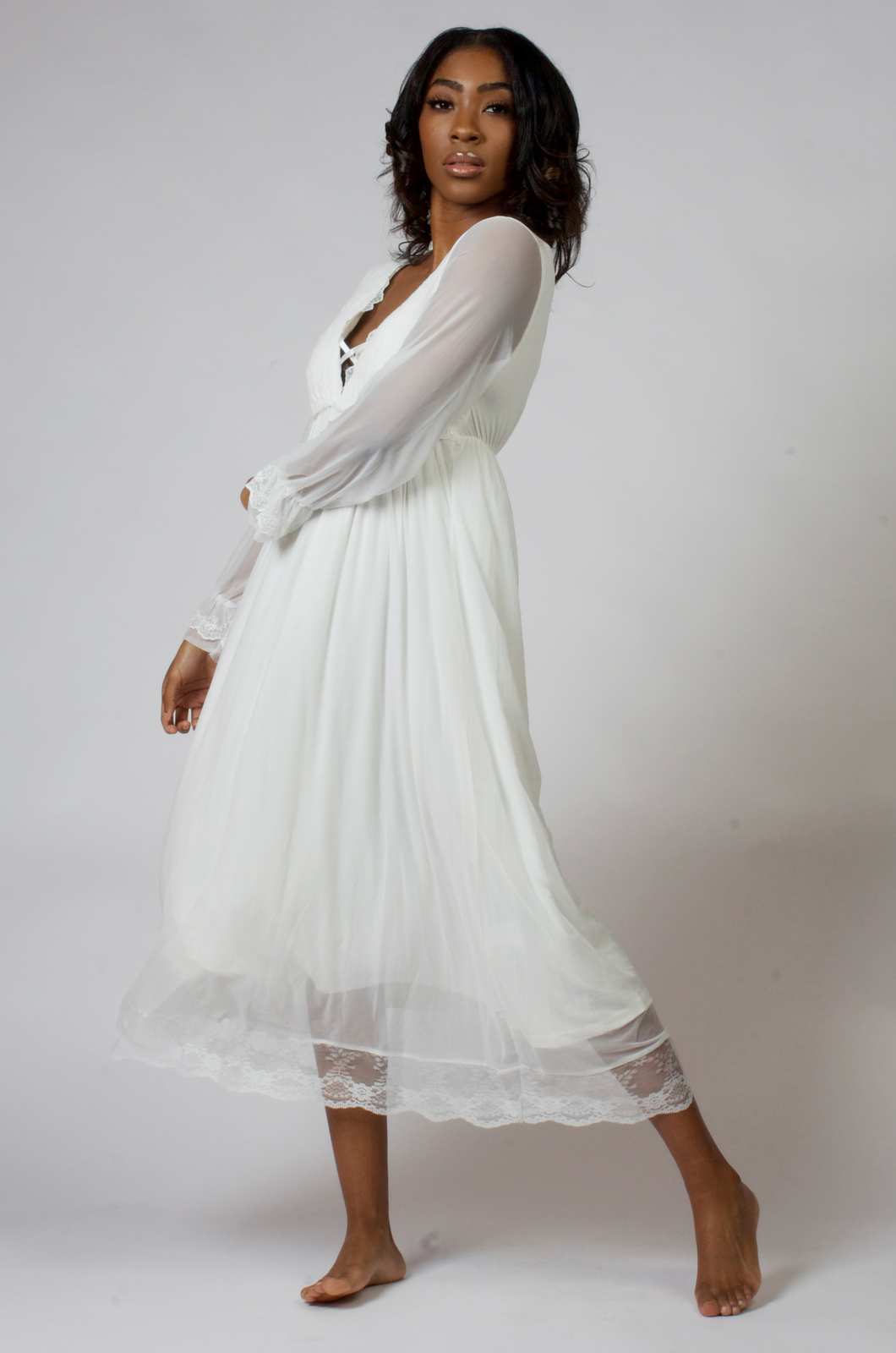 Sheer Long-Sleeve Nightgown