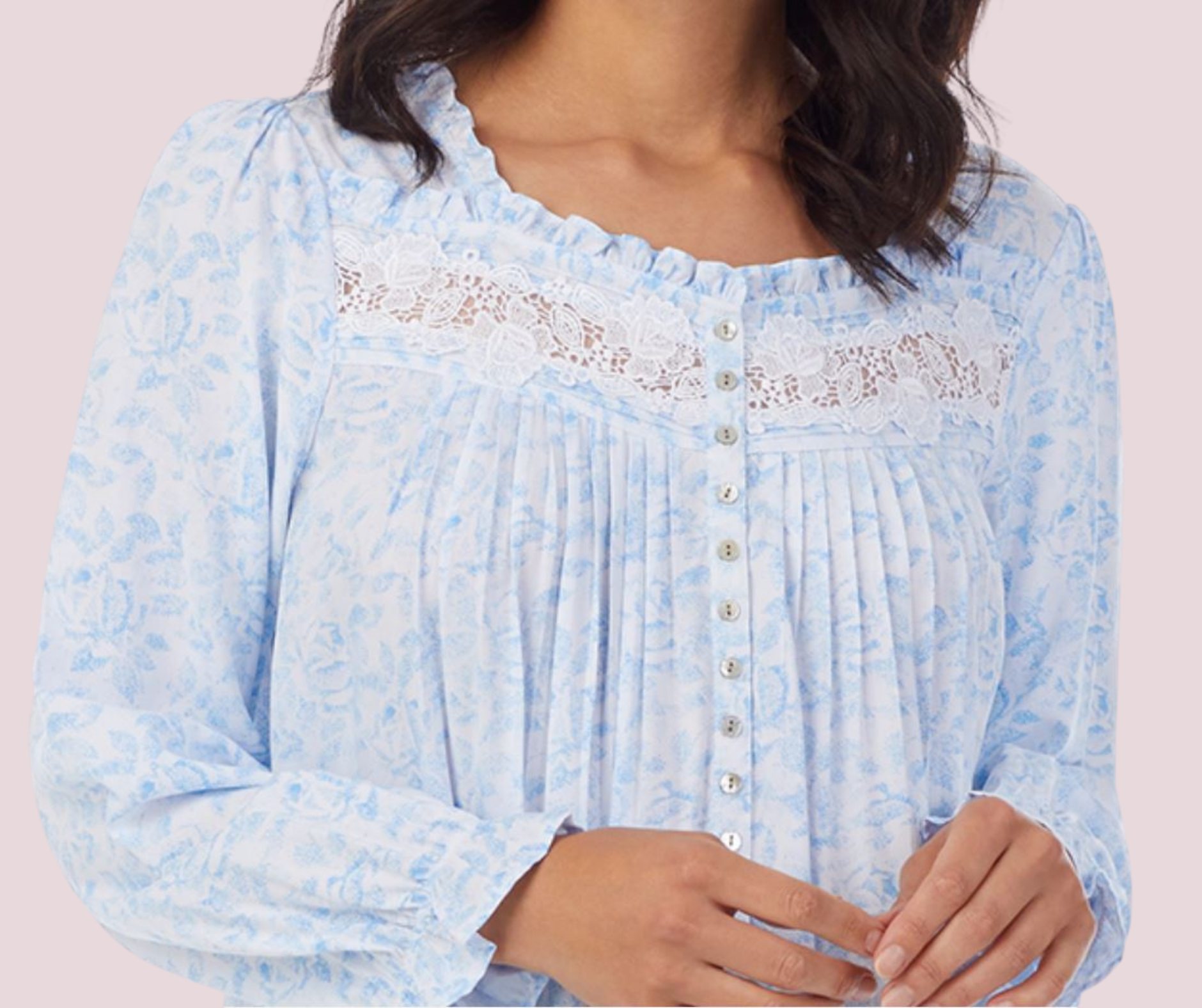 Ecovero Blue Rose Long Sleeve Nightgown Eileen West Margaret Lawton