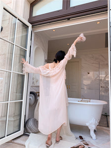 Back view of elegant chiffon robe.