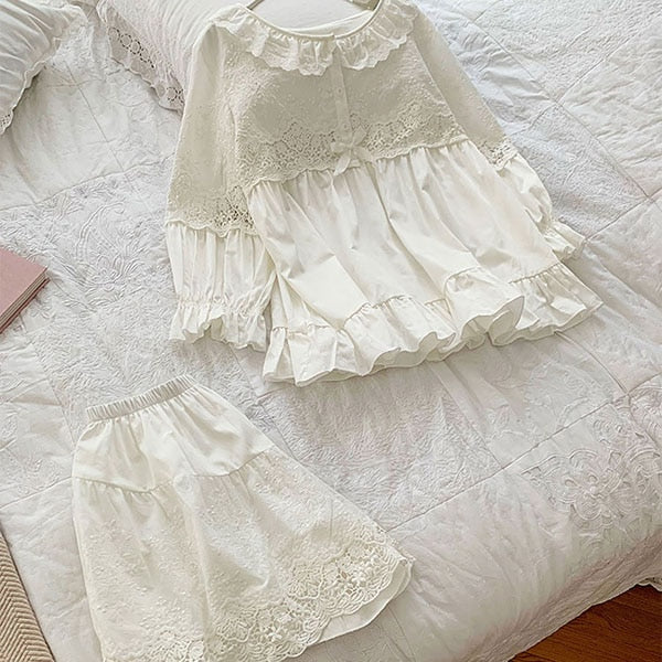 Margaret Lawton's Embroidery & Lace Cotton Pajamas Margaret Lawton's Embroidery & Lace Cotton Pajamas
