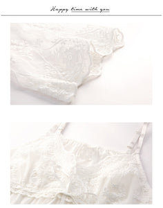 Detail of sleeves and bodice of elegant bridal nightgown.
