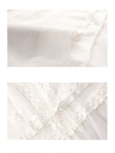 Details of lace workmanship and fabric layers in elegant bridal nightgown.