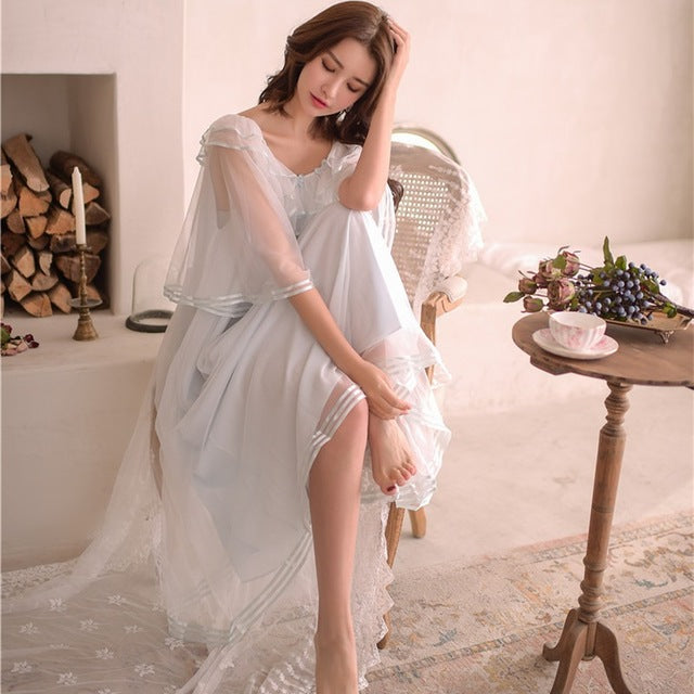Long Night Gown Sheer Transparent Sleepwear Lingerie G-String - NIT07 -  Inam.pk
